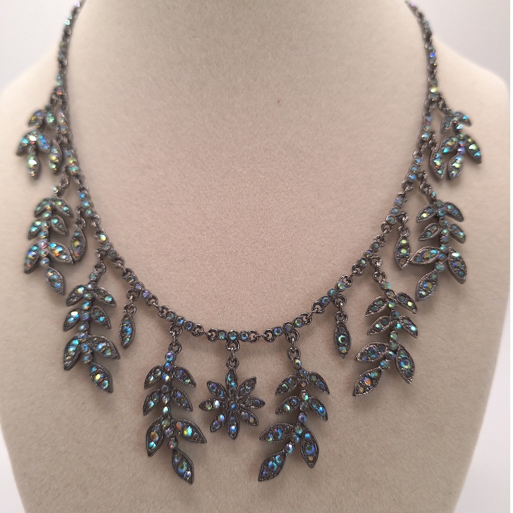 Vintage Lia Sophia flower leaf drop necklace fringe statement Victorian Revival